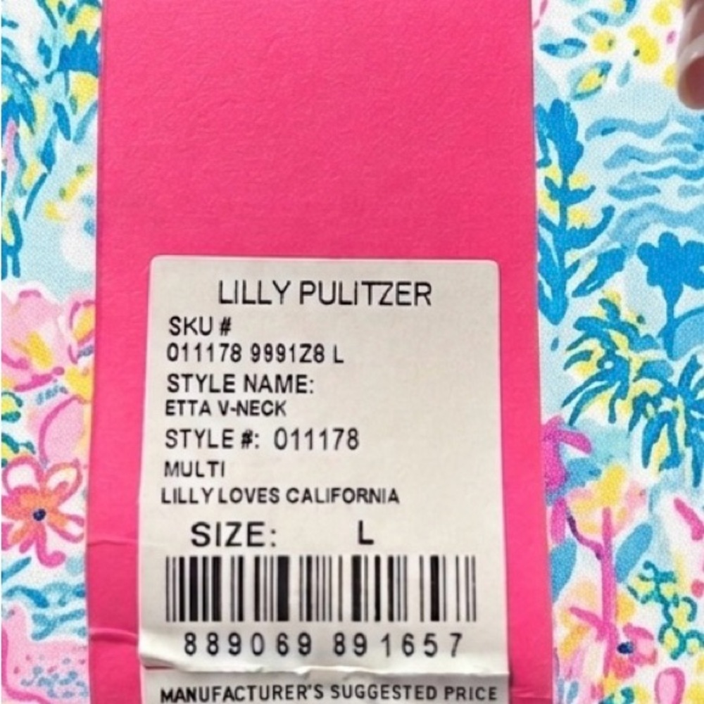 Lilly Pulitzer ETTA V-NECK TOP IN MULTI LILLY LOVES CALIFORNIA - Picture 2 of 3